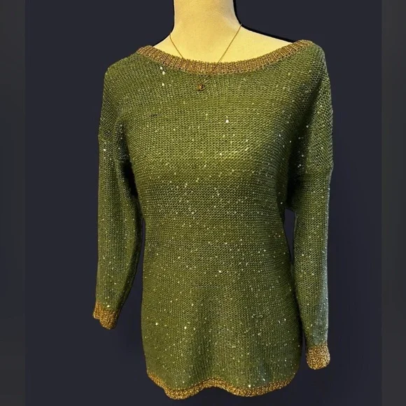 Reba Olive Sequin Sweater - Picture 1 of 6